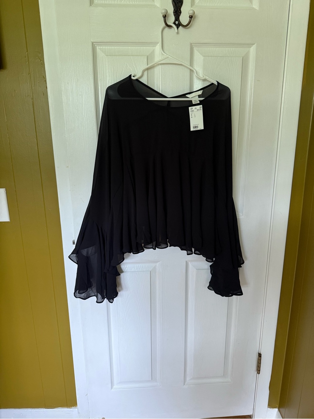 H&M Black Sheer Layered Bell Sleeve Blouse